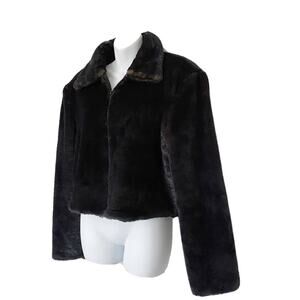 Sin by Morgan Cooper Coat Large Black Faux Fur Lined Short Evening Holiday Y2K